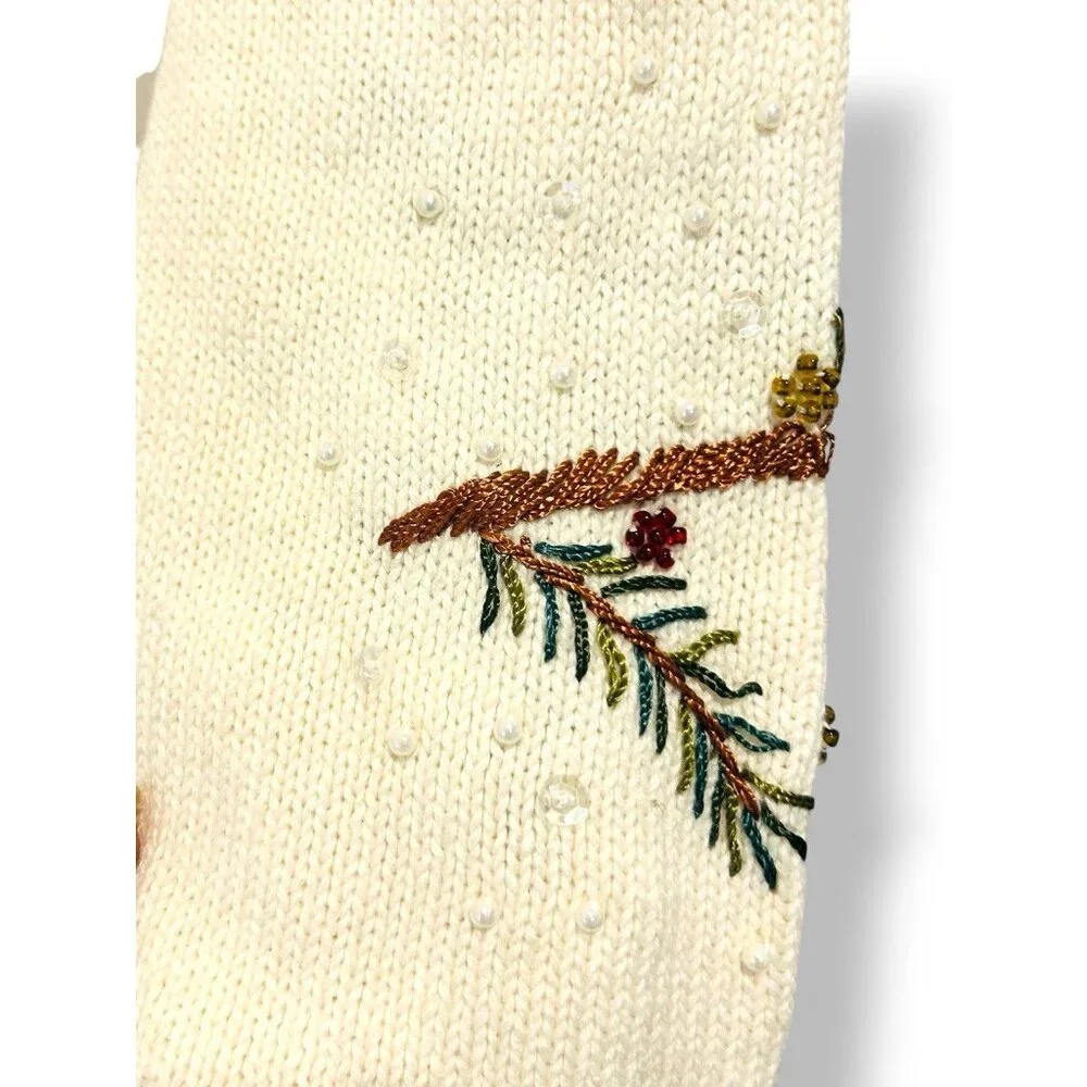 Vintage Cardinal Sweater Extra Large Beaded Sequin‎ Pearl Holiday Zipper Closure - Picture 9 of 15